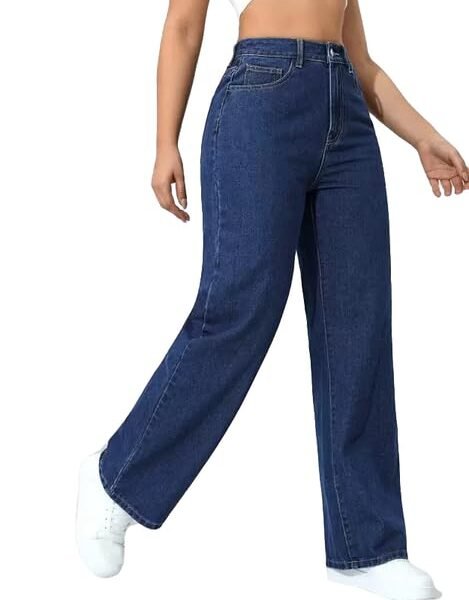 Linaria High-Waist Wide Leg Jeans, Dark Blue, Loose Fit, Baggy Style