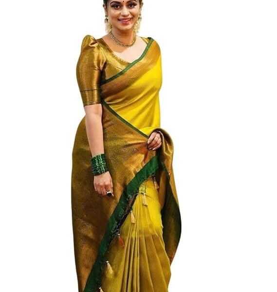 Yashika Women's Fancy Banarasi Kanjivaram Art Silk Saree with Blouse Pieces||Yellow Coloured Kanjivaram Saree|| AZ-YS-OG-YUKTI YELLOW