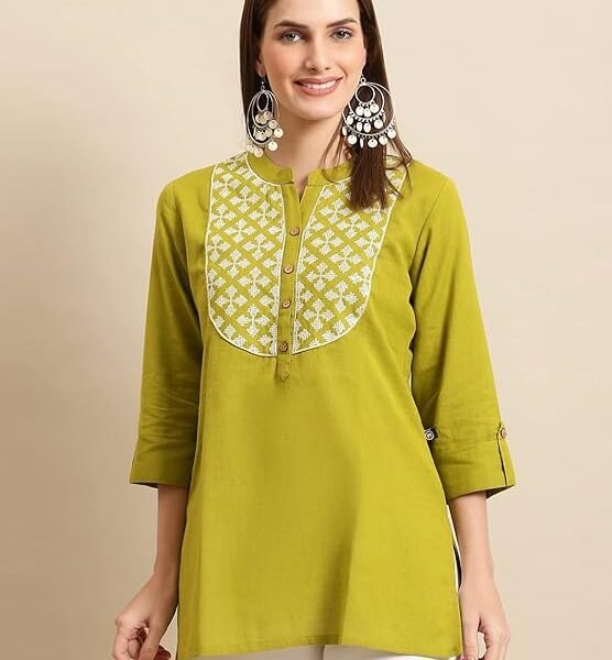 Pistaa's Women's Cotton Embroidered Short Kurti