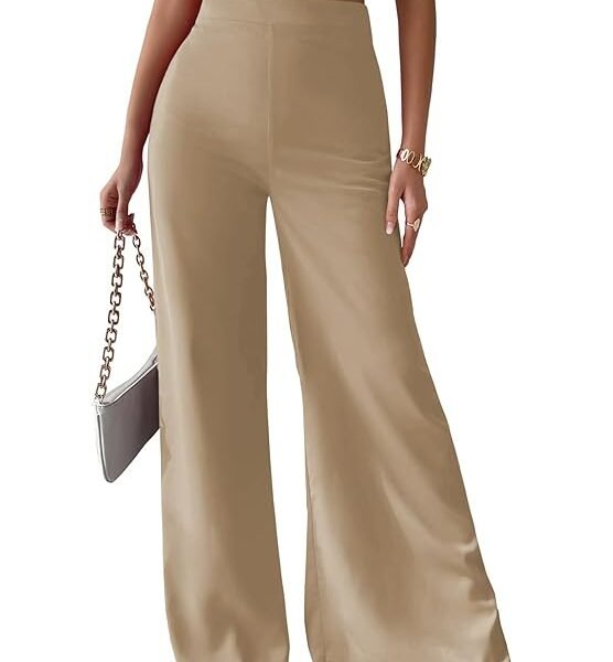 Sugathari Women's Black Frenchy High Waist Wide Leg Korean Baggy Pant Trousers (Pant 117)