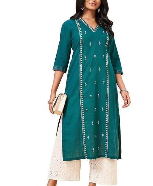 RANGMANCH by Pantaloons Women's Cotton Flax Regular Fit Kurta