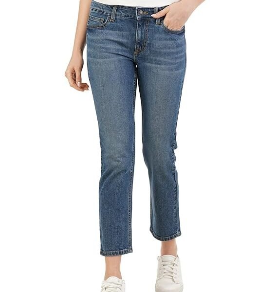 INKD Women's Straight Fit Jeans - Mid-Rise | Cotton Blend | Stretchable Fabric | Classic 5 Pocket Styling