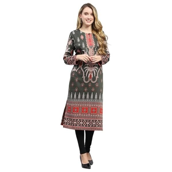 Monte Carlo Womens Self Design Round Neck Wool Blend Kurti Camel