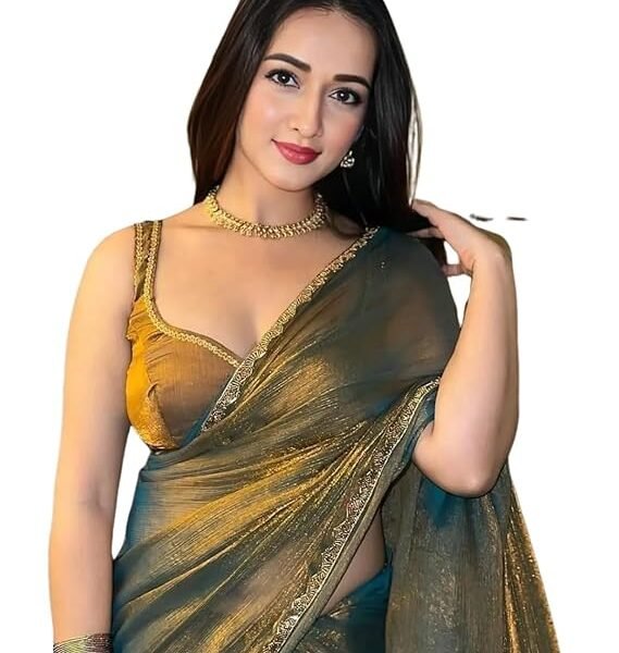 SIRIL Women's Soft Fandy Silk Zimmy Choo Saree With Lace Boarder With Unstitched Blouse Piece, Chhaava
