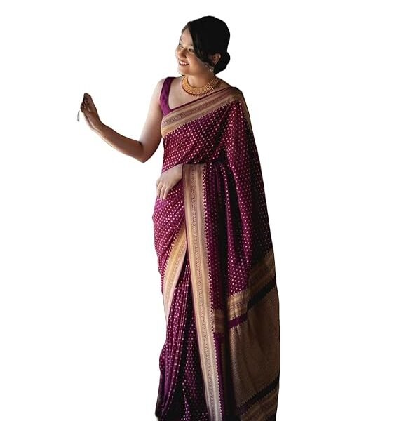 Yashika Women's Banarasi Kanjivaram Cotton Silk Woven Saree with Unstitched Blouse Material (AZ-YS-OG-PADMA PURPLE)