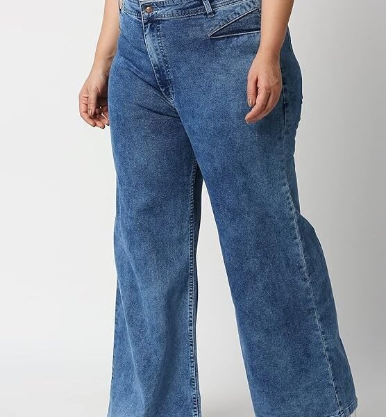 HIGH Star Women Blue Wide Leg Plus Size Stretchable Jeans