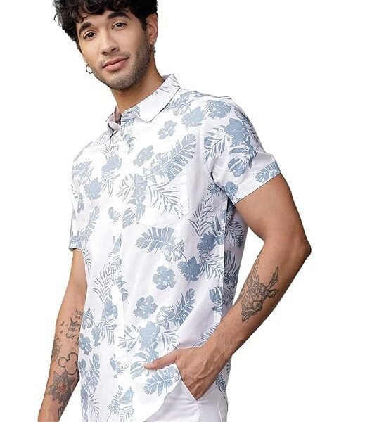 LookMark Men's Cotton Blend Stitched Solid Half Sleeve Slim Fit Shirt