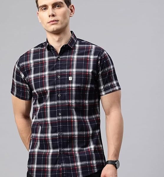 Majestic Man Slim Fit Short Sleeve Checked Pure Cotton Casual Shirt