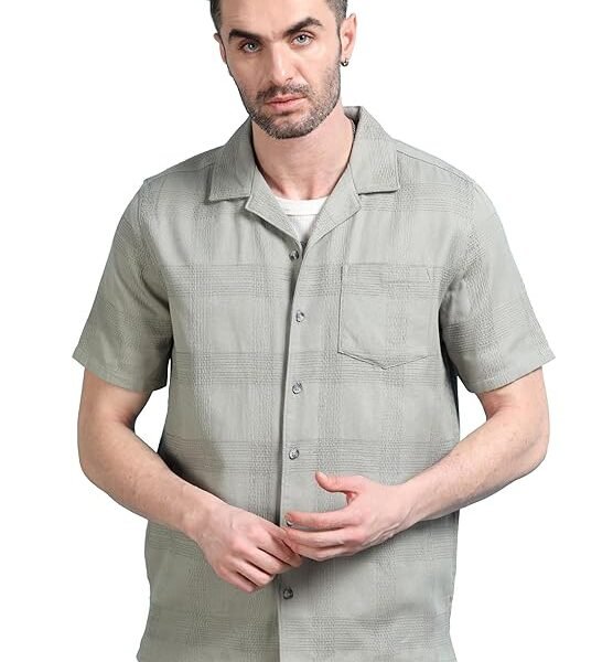 StitchX Men's Half Sleeve Textured Resort Cuban Collar Shirt