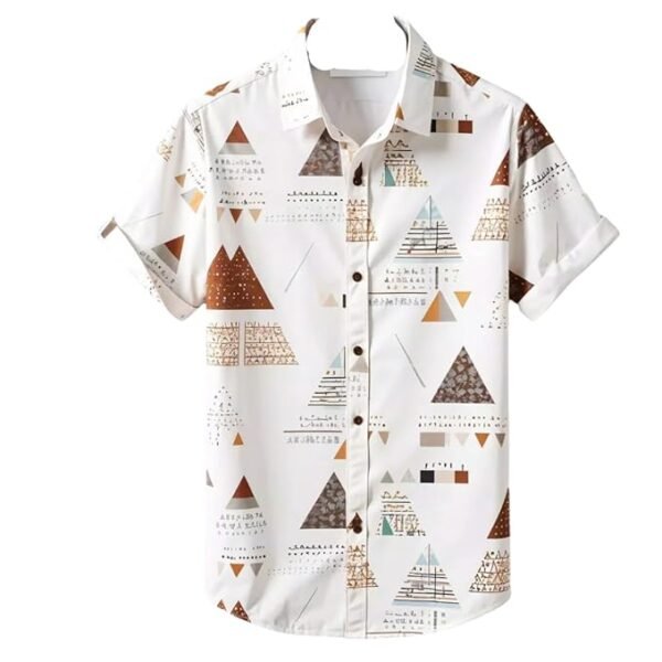 Rivu Enterprises Men,s White Pyramid Printed Designer Men's Half Sleeves Printed Shirt