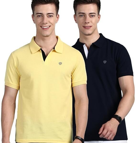 Lux Cozi Men's Super Combed Cotton Rich Solid Regular Fit Polo Neck Half Sleeve Casual T-Shirt | Polo T-Shirt for Men | Pack of 2 |
